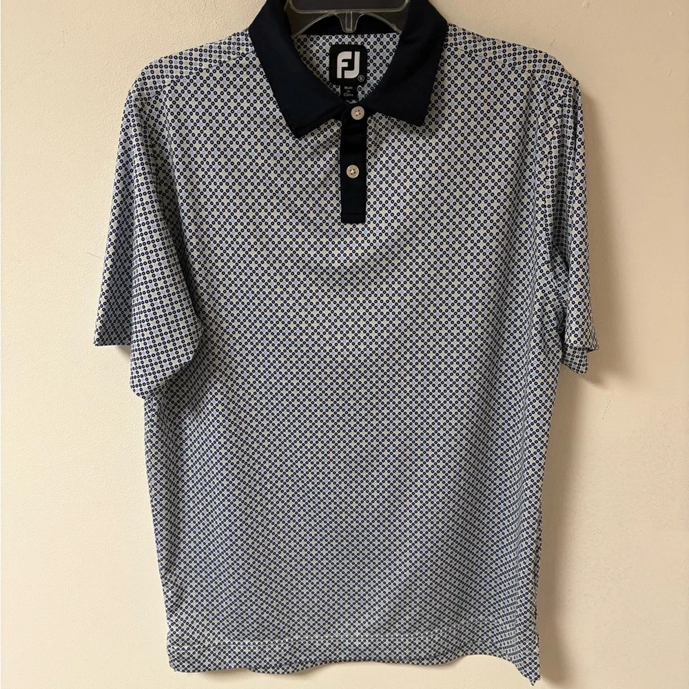 FootJoy Navy & White Patterned Polo Golf Shirt Short Sleeve Small - Picture 5 of 10